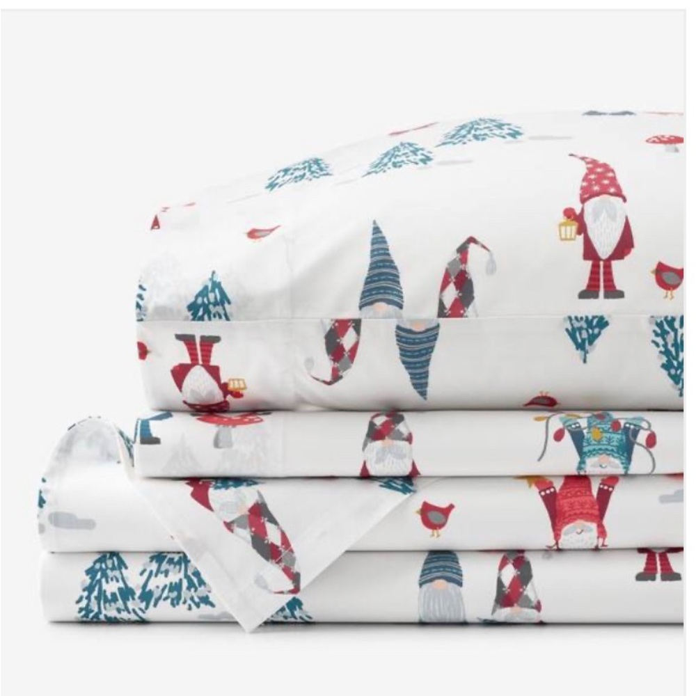 NWT Company Cotton Holiday Gnomes Green Multi Cotton Full Sheet Set 100% cotton